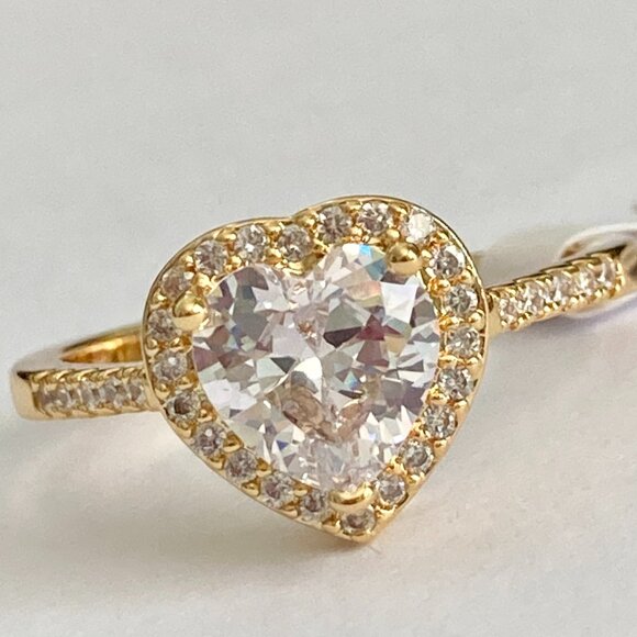 Heart Cut Cubic Zirconia Halo Cocktail Ring Yellow Gold Plated Size 7 8 9 - Picture 5 of 13